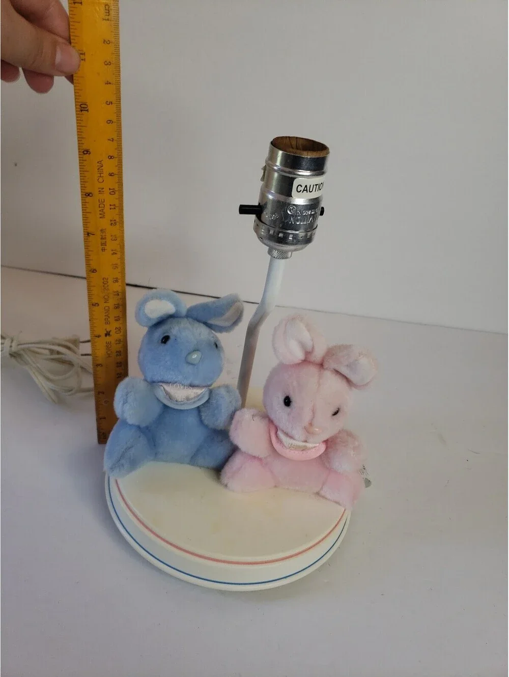 Dolly 1980s Vintage Pink & Blue Rabbit Plush Lamp